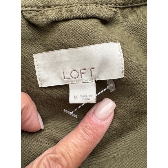 LOFT Olive Green Shirt Jacket Utility Pockets Button Down Long Sleeve M - Picture 3 of 7